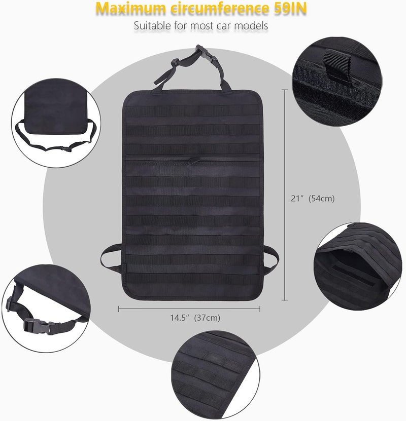 Jimikay Universal Tactical Seat ​Back Organizer Vehicle Molle Panel Organizer Storage Bag with 5 Detachable Molle Pouch for All Vehicel Such as Jeep,Truck,SUV, Car, Ford,Chevy etc - Image 3